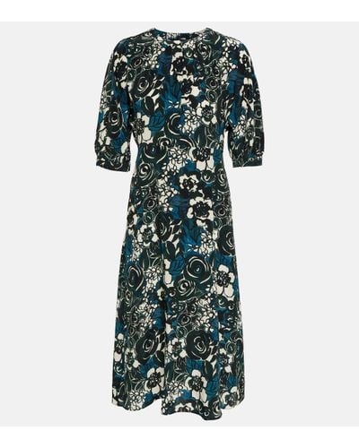 Max Mara S Max Mara Bronzo Floral-print Silk Midi Dress - Green