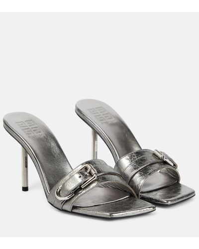 Givenchy Voyou Metallic Leather Mules - Gray