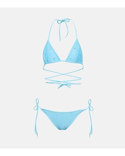 Alessandra Rich Bikini con volant e stampa floreale - Blu
