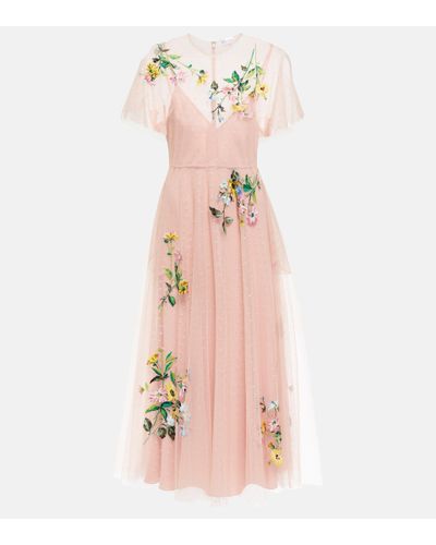 RED Valentino Floral Tulle Midi Dress - Pink