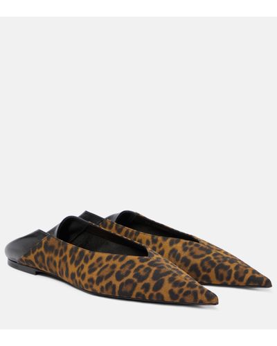 Saint Laurent Nour Leopard-print Leather-trimmed Mules - Brown