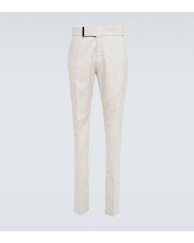 Tom Ford Mid-rise Slim Silk And Wool Trousers - White