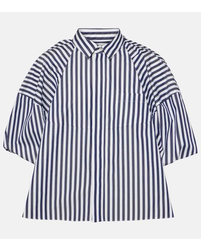 Sacai Cropped-Hemd aus einem Baumwollgemisch - Blau