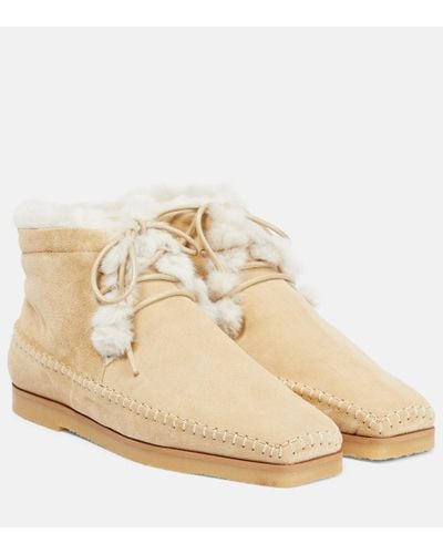 Totême Suede And Faux Shearling Ankle Boots - Natural