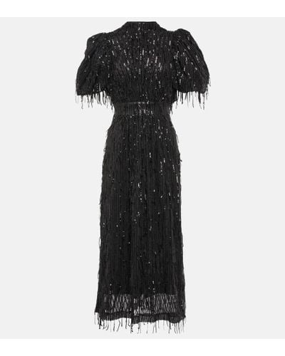 ROTATE BIRGER CHRISTENSEN Sequin-embellished Puff-sleeve Stretch Recycled-polyester Midi Dress - Black