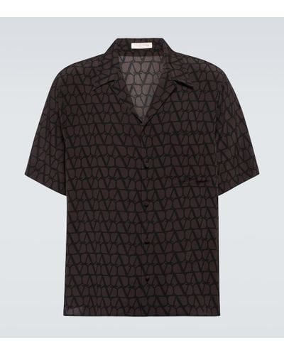 Valentino Camisa Toile Iconographe de seda - Negro