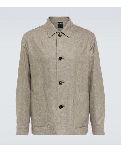 Zegna Melange Wool Flannel Jacket - Natural