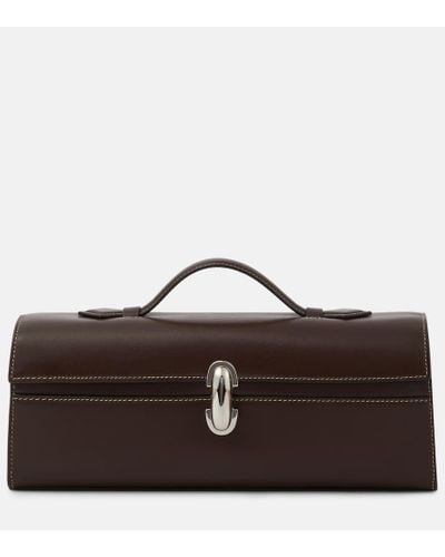 SAVETTE Slim Symmetry Pochette Leather Shoulder Bag - Brown
