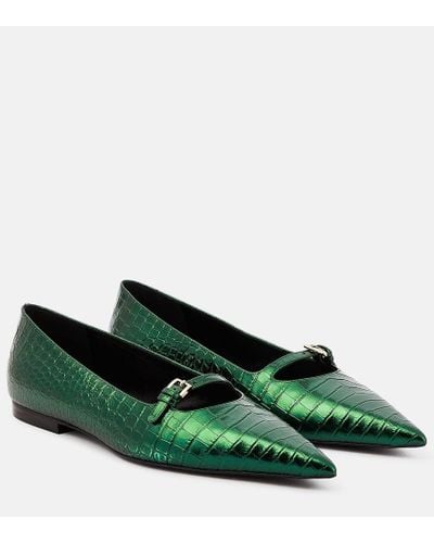 Victoria Beckham Croc-effect Metallic Leather Ballet Flats - Green