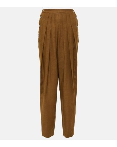 Loro Piana Pleated High-rise Linen And Wool Trousers - Brown