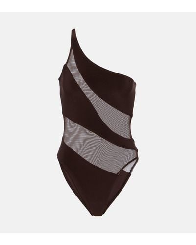 Norma Kamali Snake Mesh Mio Panelled Swimsuit - Brown