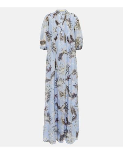 Erdem Ariana Pintucked Printed Cotton And Silk-blend Voile Maxi Dress - Blue