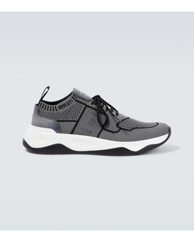 Berluti Shadow Knitted And Leather Sneakers - Metallic