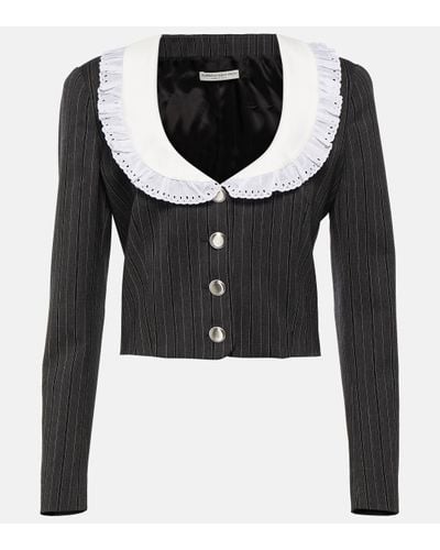 Alessandra Rich Pinstripe Wool Blazer - Black
