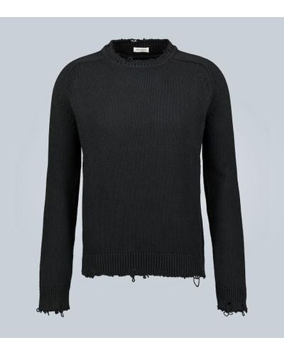 Saint Laurent Destroyed Knit Sweater - Black