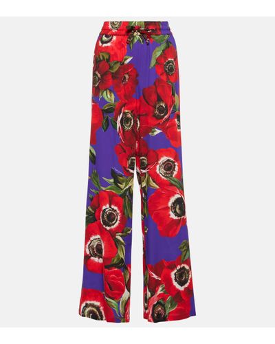 Dolce & Gabbana Anemone Charmeuse Wide-leg Trousers - Red