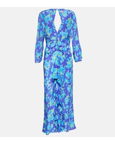 RIXO London Rose Floral-print Silk Dress - Blue