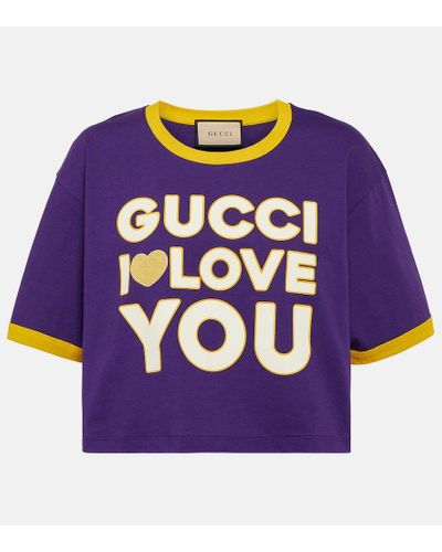 Gucci Printed Cotton Jersey T-shirt - Purple