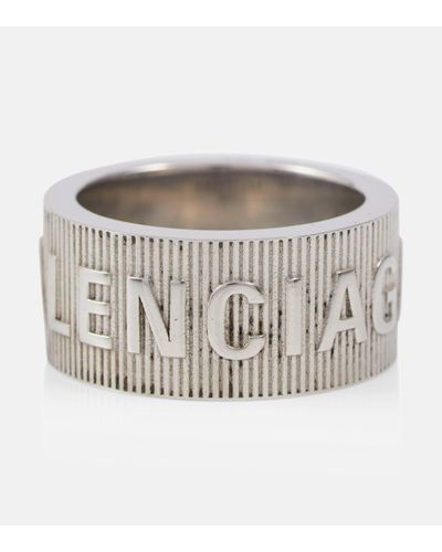 Balenciaga Logo-embossed Ribbed Ring - Metallic