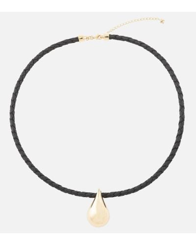 Mateo Water Droplet 14kt Gold And Leather Necklace - Metallic