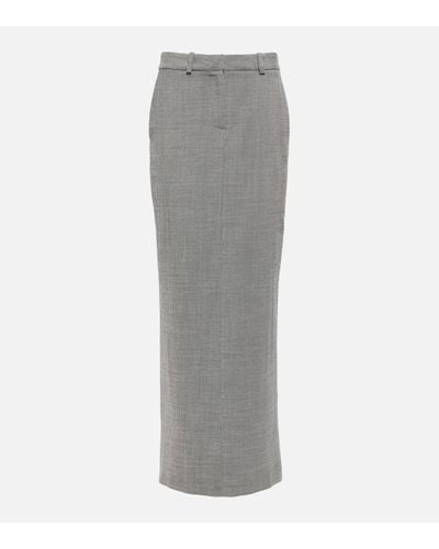 Alessandra Rich Checked Wool Maxi Skirt - Grey