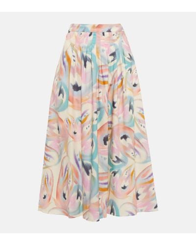 Etro Printed Pleated Cotton Midi Skirt - White