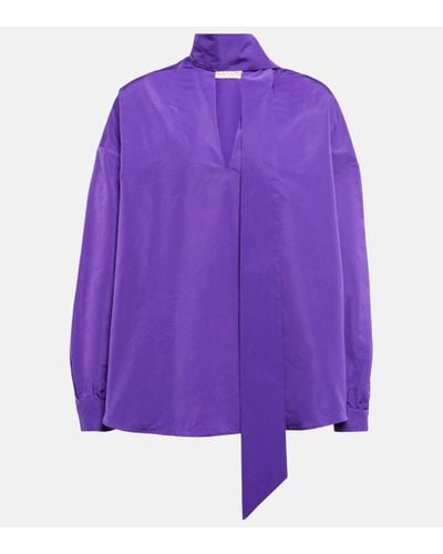 Valentino Scarf Neckline Cotton-blend Shirt - Purple