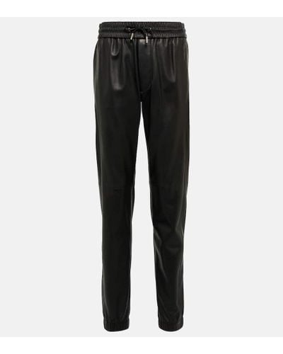 Saint Laurent High-rise Leather Drawstring Pants - Black