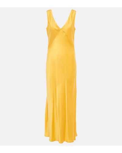 Asceno Bordeaux Silk Slip Dress - Yellow