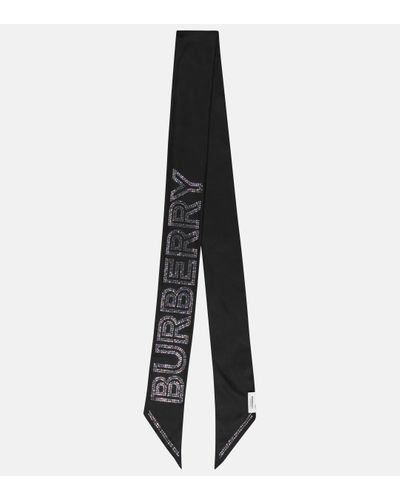 Burberry Logo Embellished Silk Twill Scarf - Black