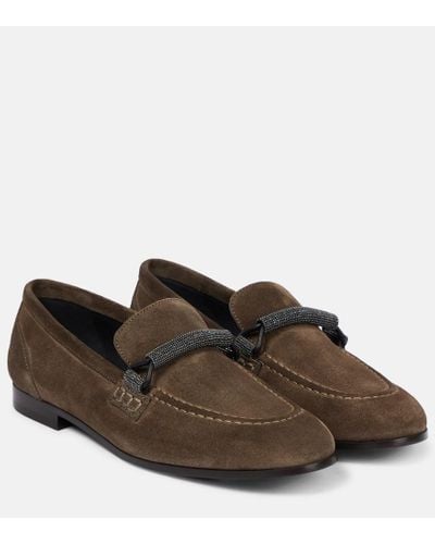 Brunello Cucinelli Embellished Suede Loafers - Brown