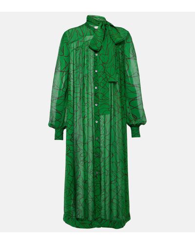 Dries Van Noten Printed Georgette Midi Dress - Green