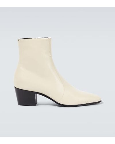 Saint Laurent Vassili 60 Leather Ankle Boots - White
