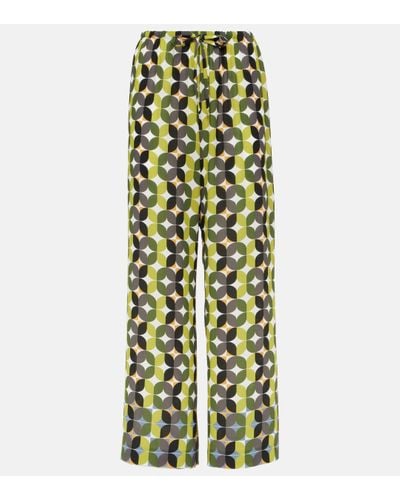 Dries Van Noten Printed High-rise Crepe Wide-leg Trousers - Green