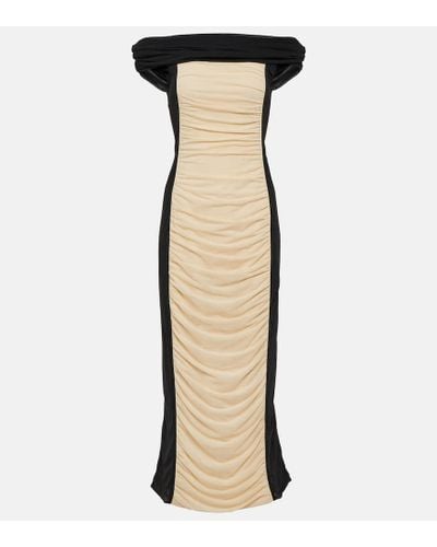 ROTATE BIRGER CHRISTENSEN Ruched Colorblocked Midi Dress - Natural