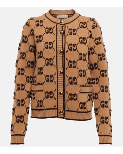 Gucci Cardigan En Jacquard De Laine Bouclée GG - Marron