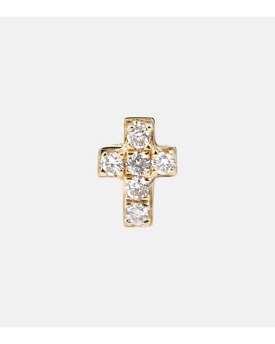 Sydney Evan Orecchino singolo Tiny Cross in oro giallo 14kt con diamanti bianchi - Metallizzato