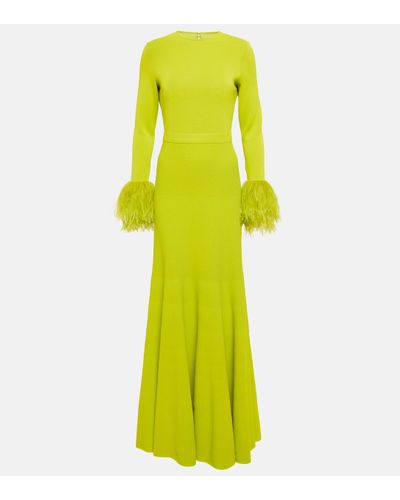 Elie Saab Feather-trimmed Jersey Gown - Yellow
