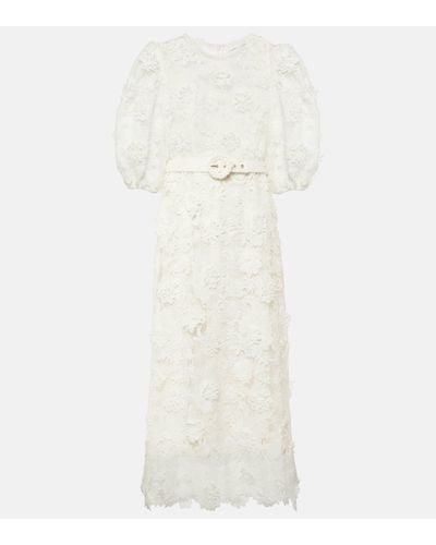 Zimmermann Halliday Floral Lace Midi Dress - White