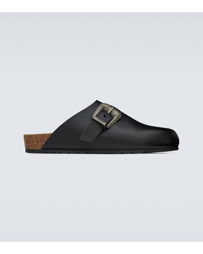 Saint Laurent Nichols Leather Slippers - Black