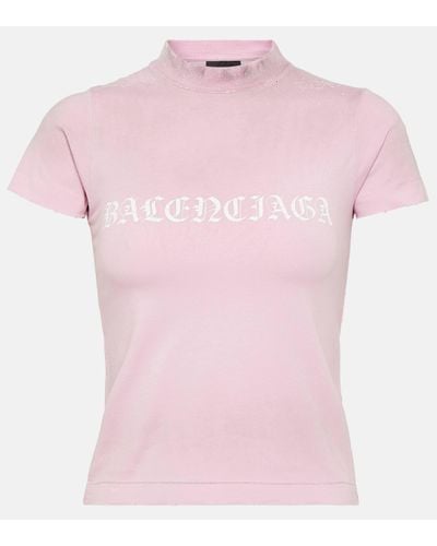 Balenciaga T-shirt raccourci en coton - Rose