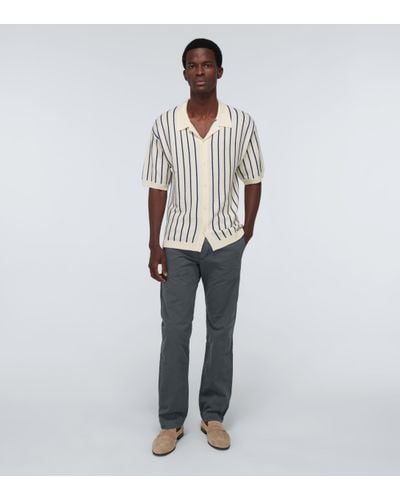 King & Tuckfield Striped Knitted Camp-collar Shirt - White