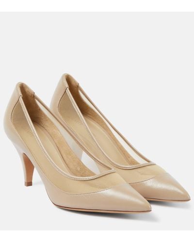 Khaite River Leather And Mesh Court Shoes - Natural