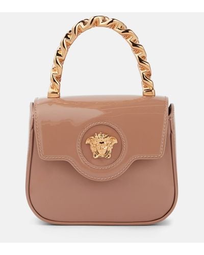 Versace La Medusa Mini Patent Leather Tote Bag - Brown