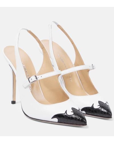 Alessandra Rich Patent Leather Slingback Pumps - White