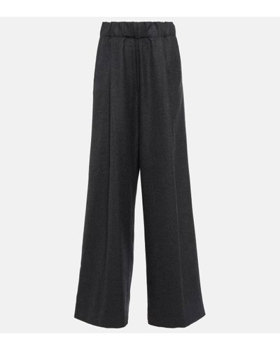 Dries Van Noten Pantalon ample en laine a taille haute - Bleu