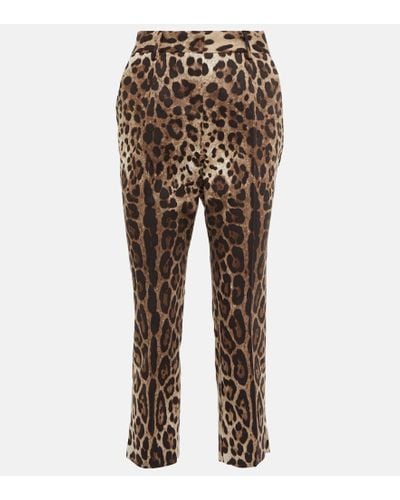 Dolce & Gabbana Leopard-print Cropped Cotton-blend Pants - Natural