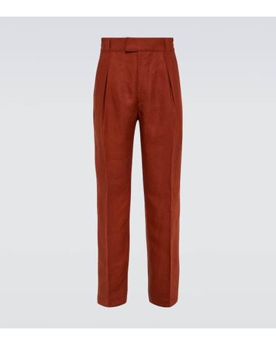 Loro Piana Reinga Linen Straight Pants - Red