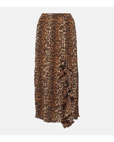 Ganni Leopard-print Georgette Midi Skirt - Brown