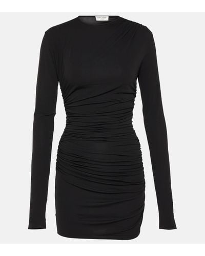 Saint Laurent Mini-robe En Jersey Stretch À Fronces - Noir